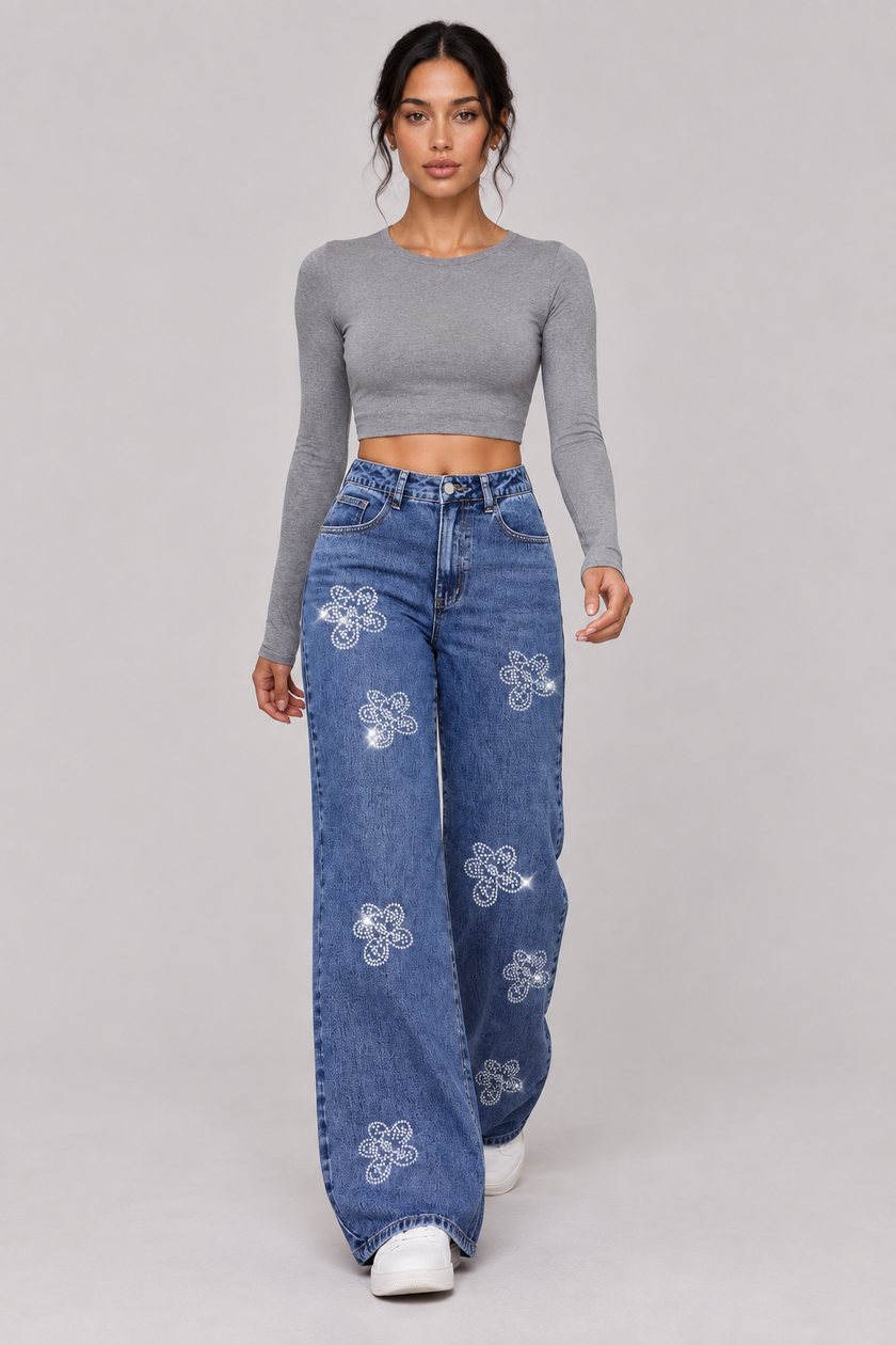 The Élise Crystal-Embellished Straight Jeans
