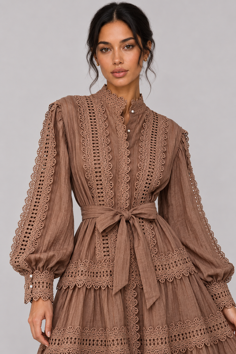 The Delphine: Embroidered Lace A-Line Midi — product image 5