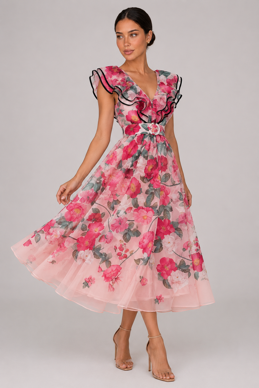 The Vivienne: Ruffled V-Neck Print Dress — product image 5
