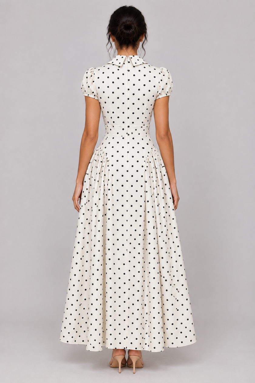 The Margot Polka-Dot Belted Maxi Dress