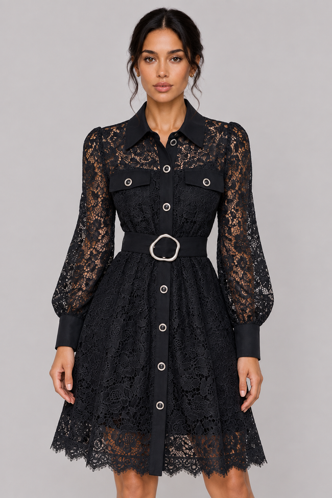 Lucienne Lantern-Sleeve Lace Midi Dress — product image 2