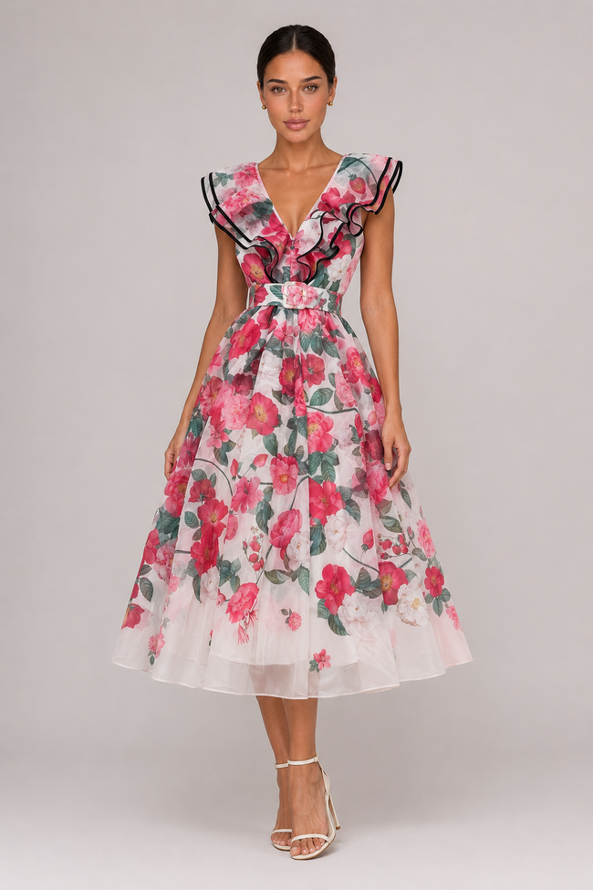 The Vivienne: Ruffled V-Neck Print Dress — product image 2