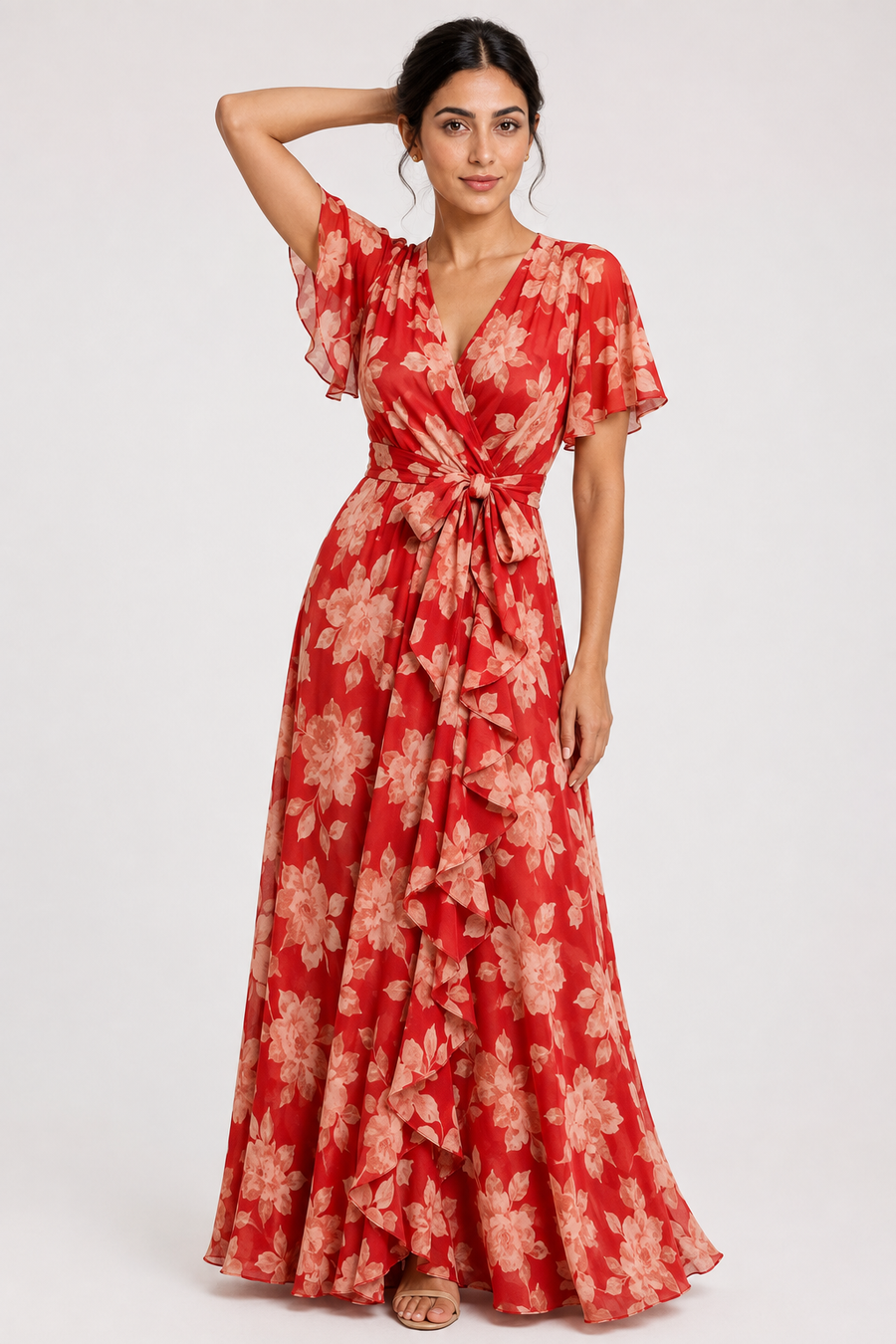 The Rosalind: Asymmetrical Ruffled V-Neck Dress — product image 3