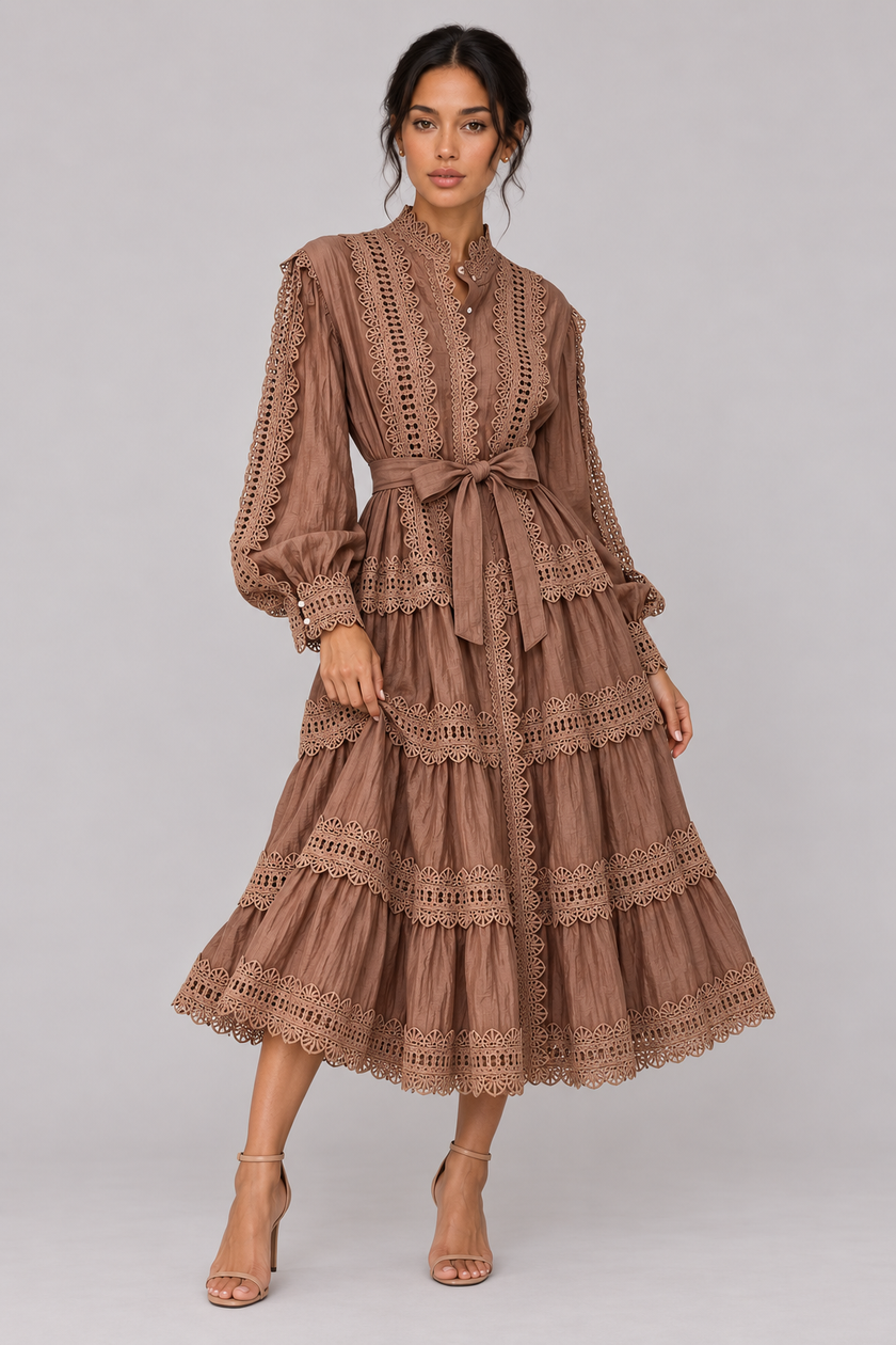 The Delphine: Embroidered Lace A-Line Midi — product image 4