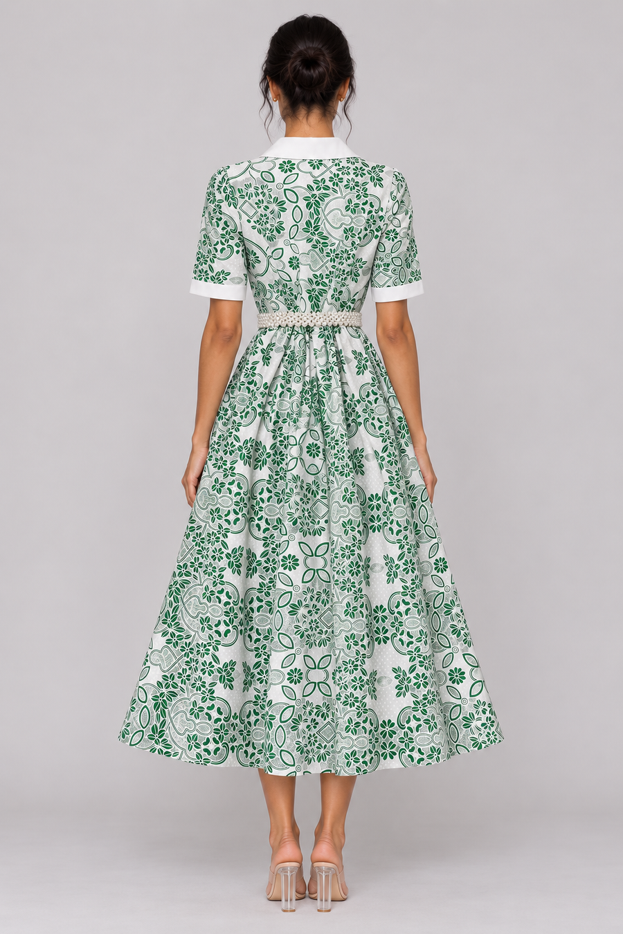 The Odette Pearl-Belt Embroidered Midi Dress
