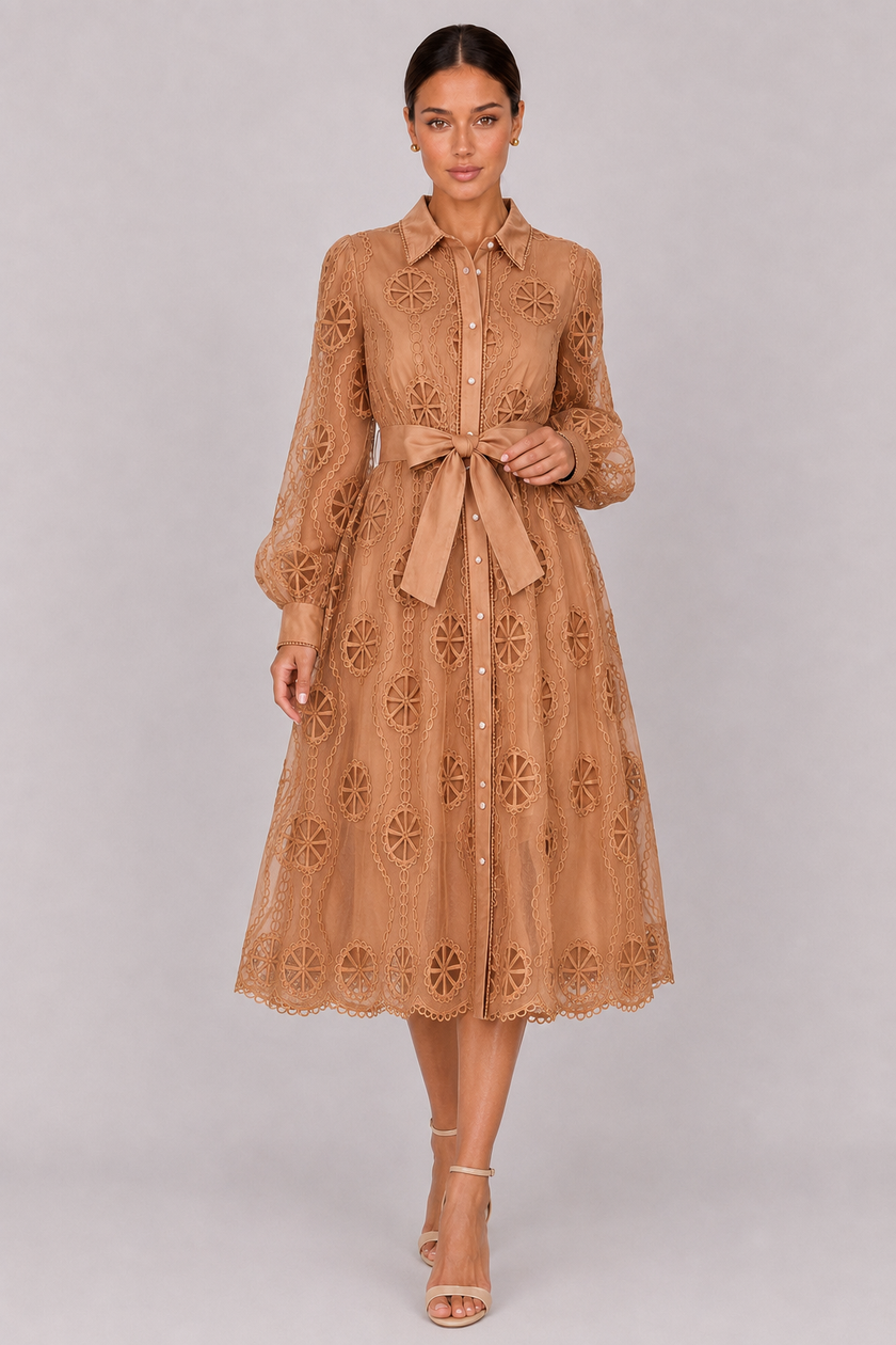 The Marielle: Embroidered Bubble Sleeve Dress — product image 13