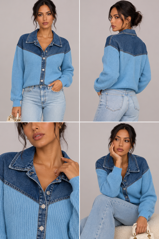 Sabine Denim-Patch Knit Cardigan — product image 3