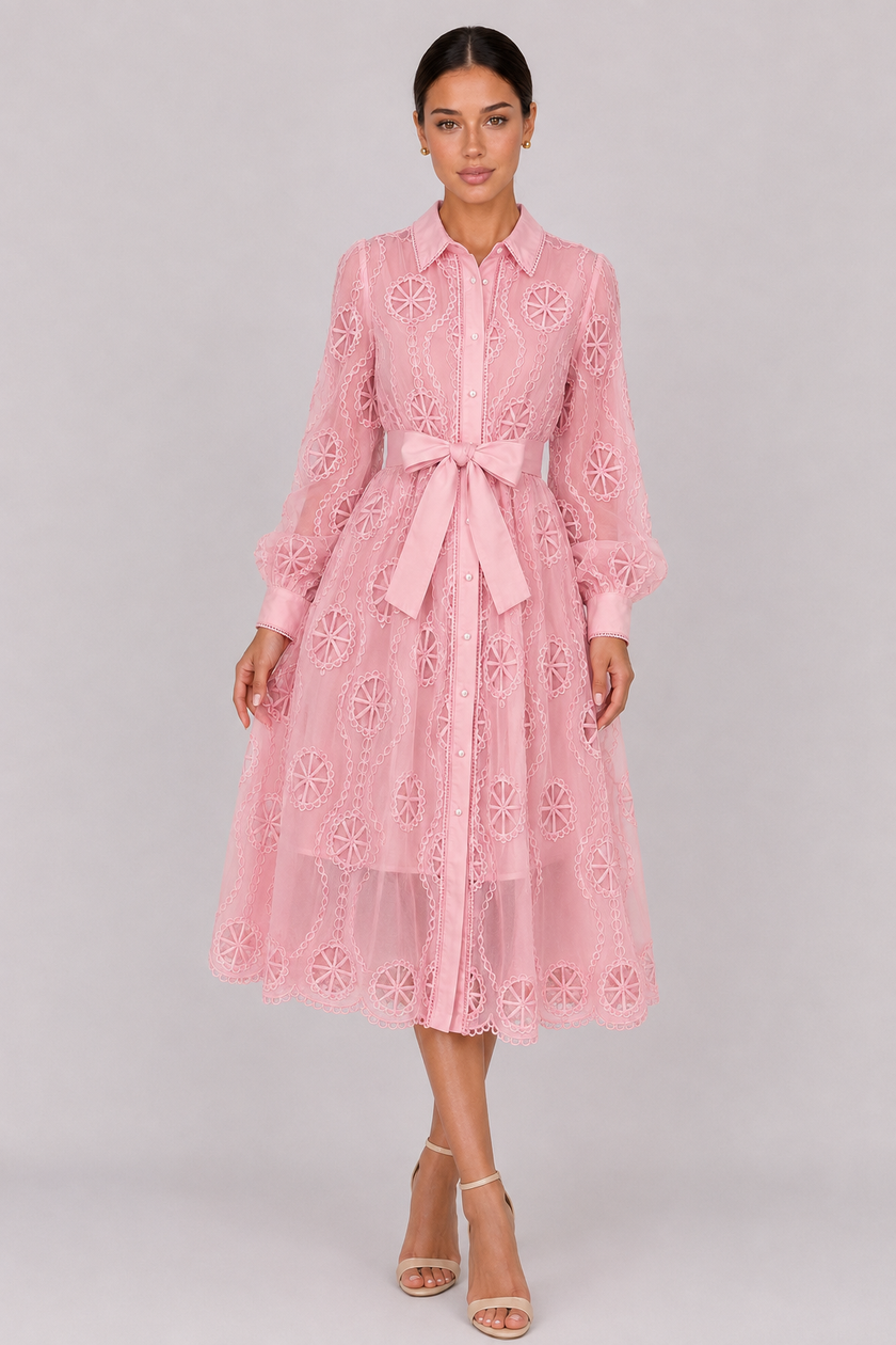 The Marielle: Embroidered Bubble Sleeve Dress — product image 16