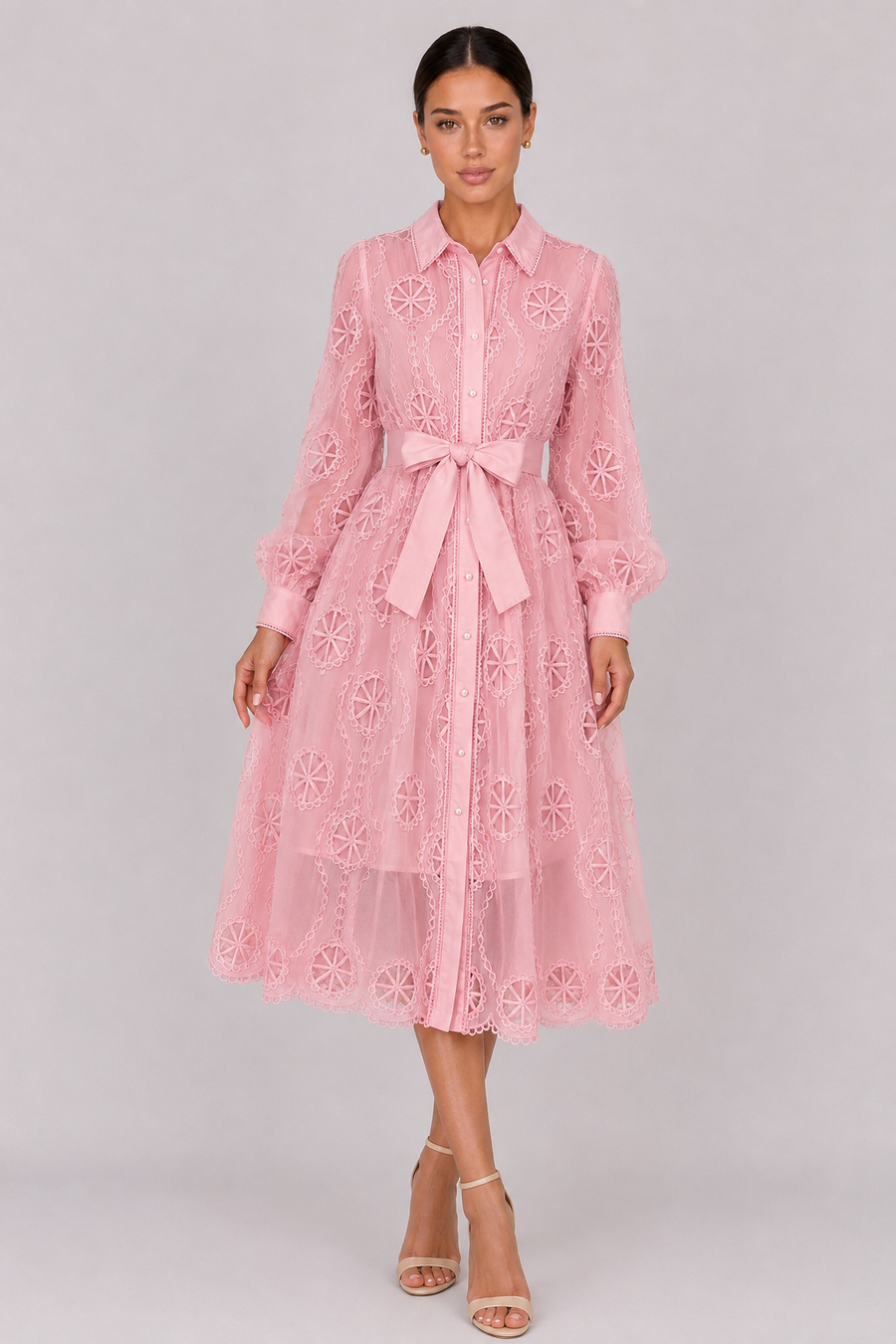 The Marielle: Embroidered Bubble Sleeve Dress — product image 16