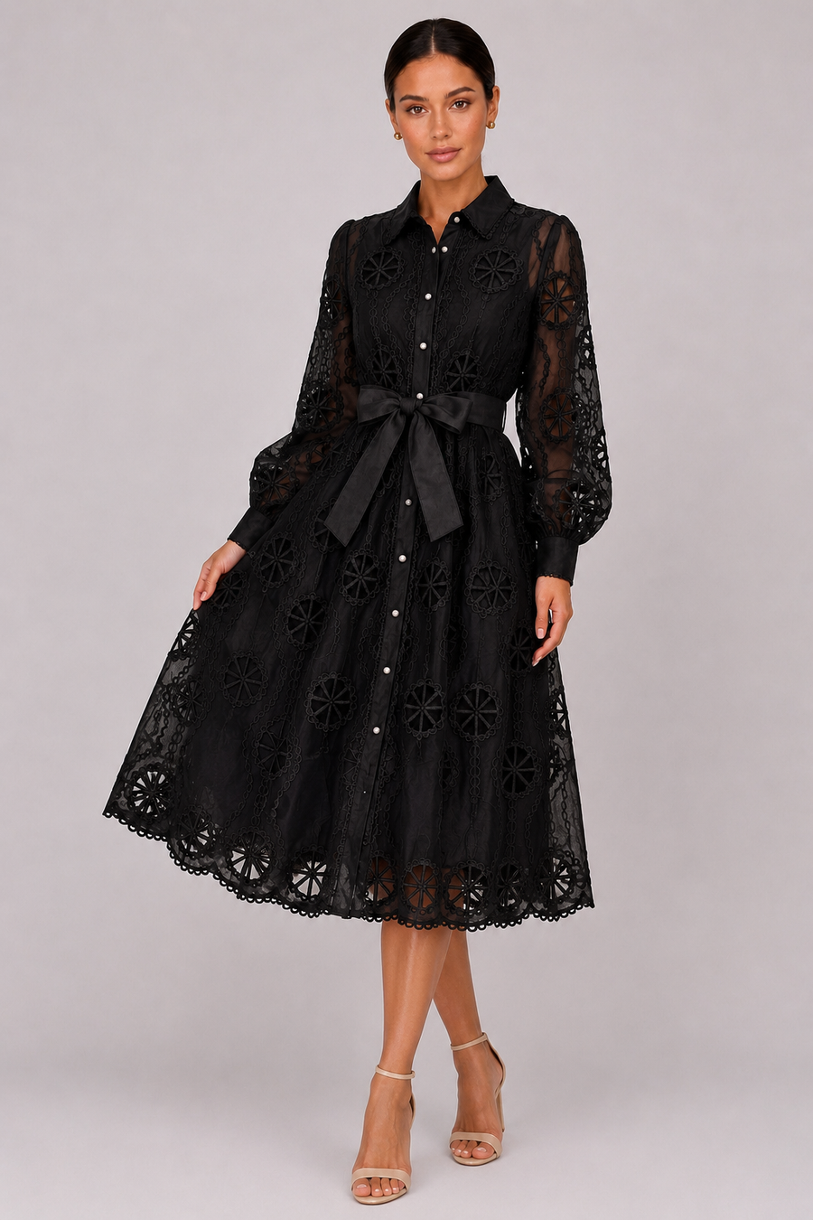 The Marielle: Embroidered Bubble Sleeve Dress — product image 6