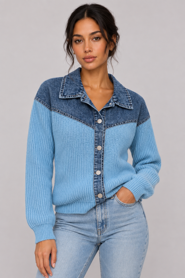 Sabine Denim-Patch Knit Cardigan — product image 2