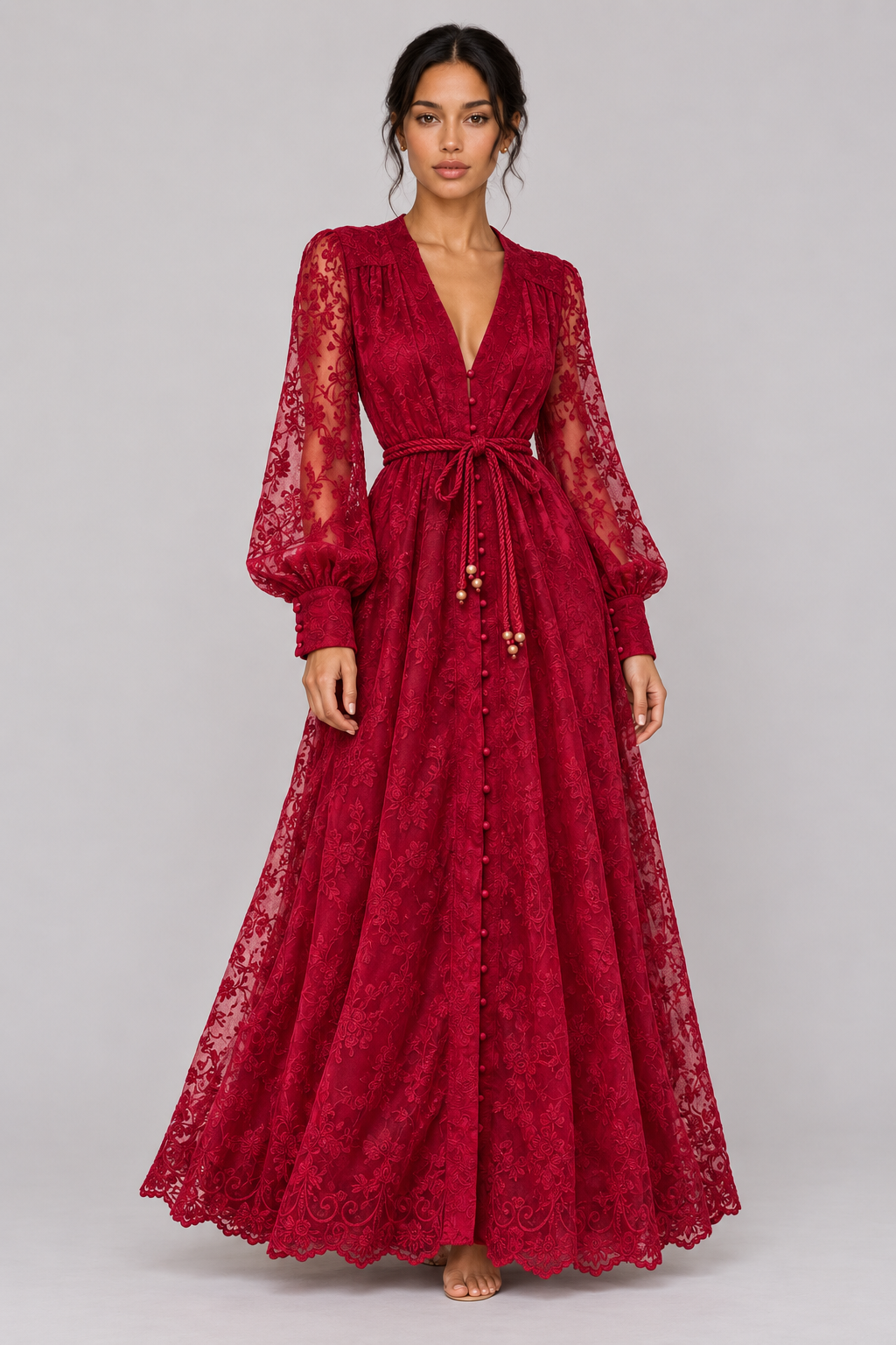 Geneviève Lace-Embroidered V-Neck Maxi Dress — product image 14