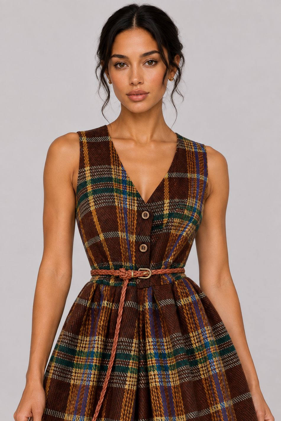 The Noémie: Belted Plaid A-Line Maxi — product image 1