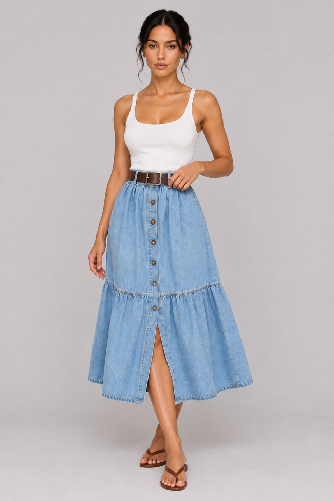 Noémie Denim Ruffle Maxi Skirt — product image 2