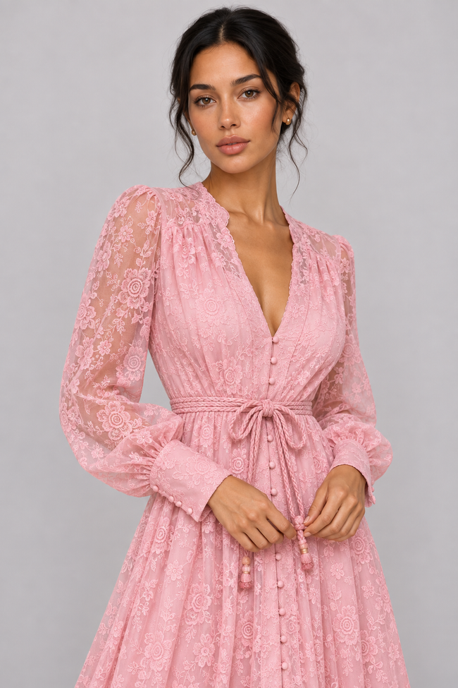 Geneviève Lace-Embroidered V-Neck Maxi Dress — product image 3