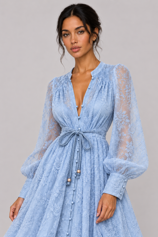 Geneviève Lace-Embroidered V-Neck Maxi Dress — product image 12