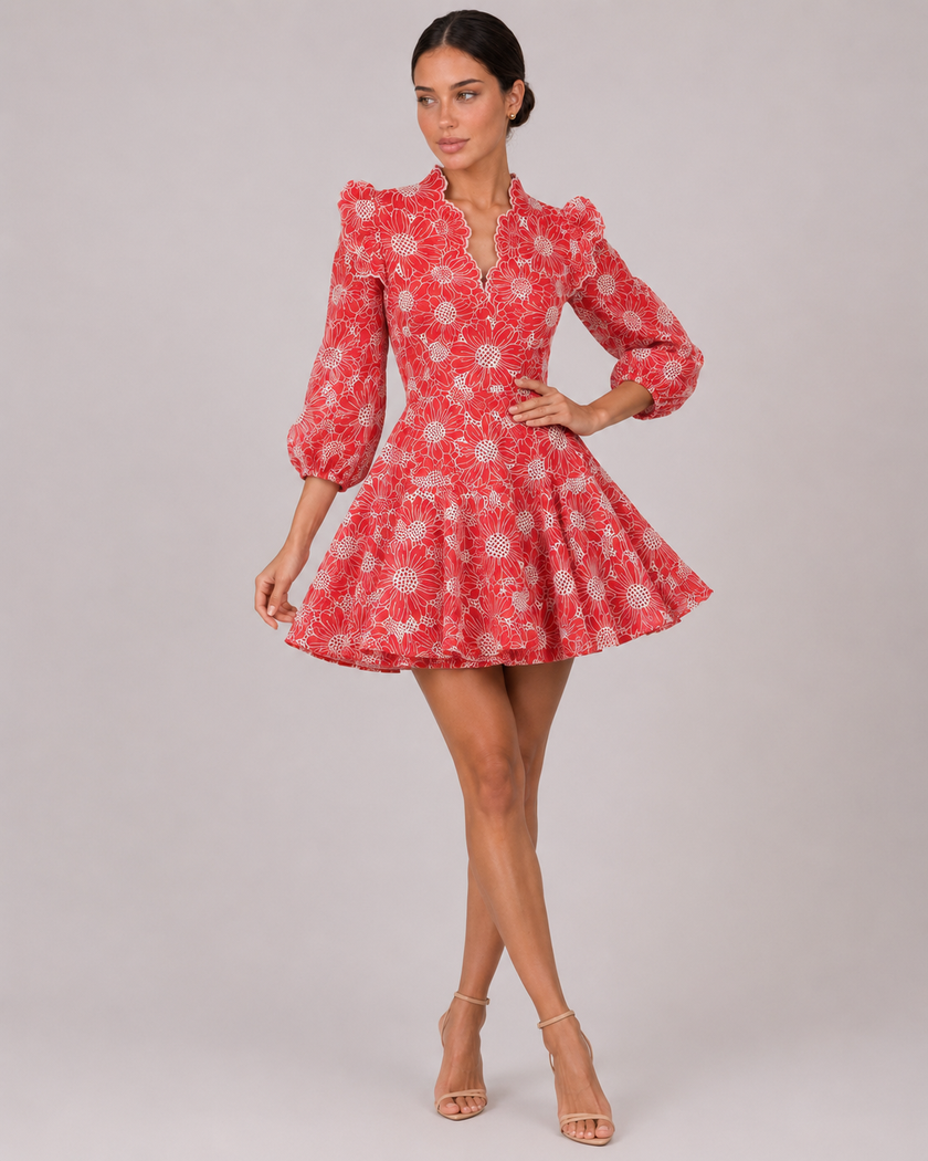 The Margot: V-Neck Lantern Sleeve Daisy Dress — product image 3