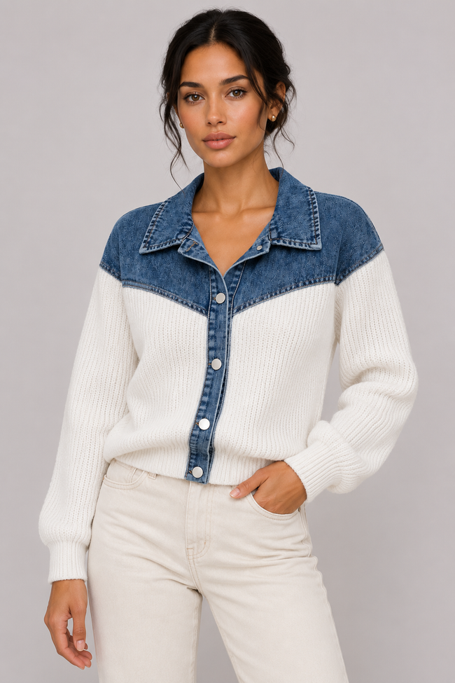 Sabine Denim-Patch Knit Cardigan — product image 1