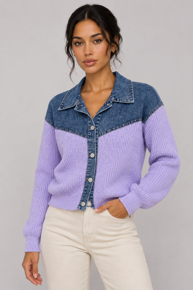 Sabine Denim-Patch Knit Cardigan — product image 10