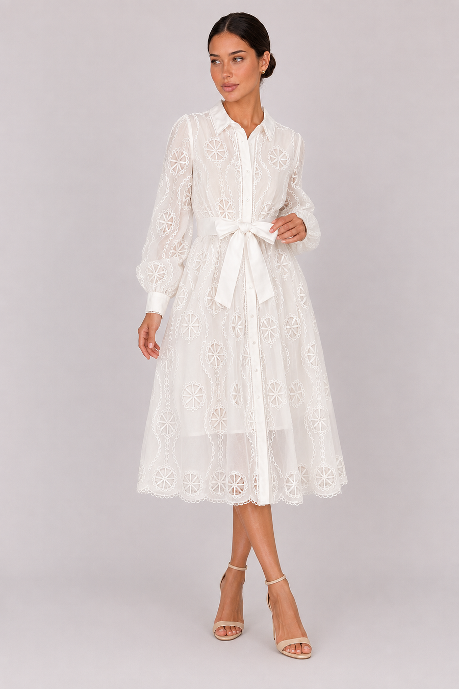 The Marielle: Embroidered Bubble Sleeve Dress — product image 3