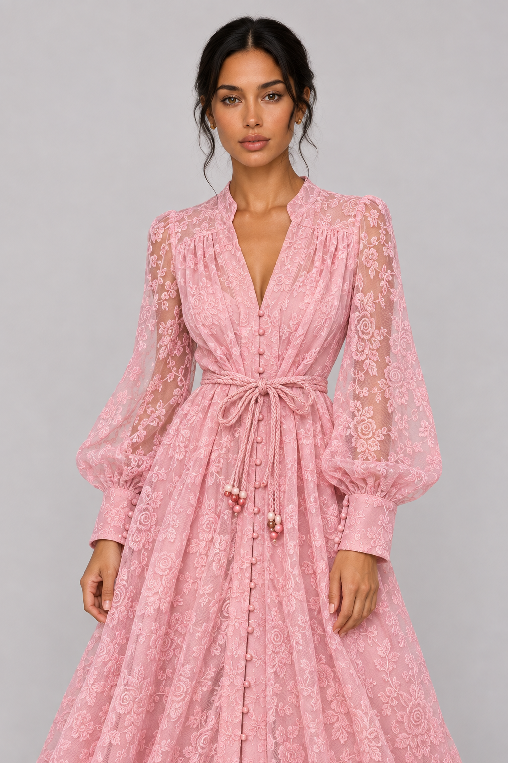 Geneviève Lace-Embroidered V-Neck Maxi Dress — product image 1