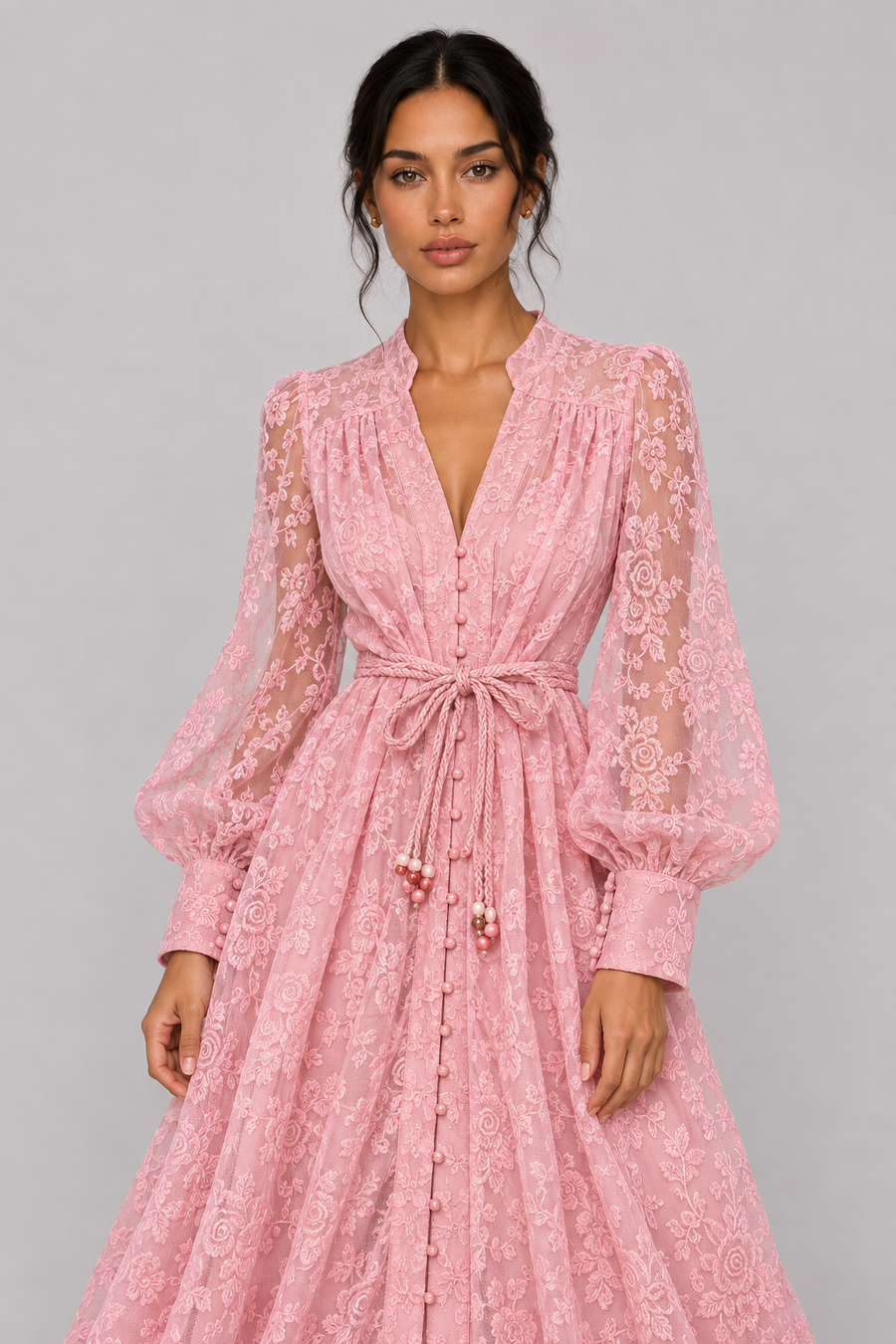 Geneviève Lace-Embroidered V-Neck Maxi Dress — product image 1
