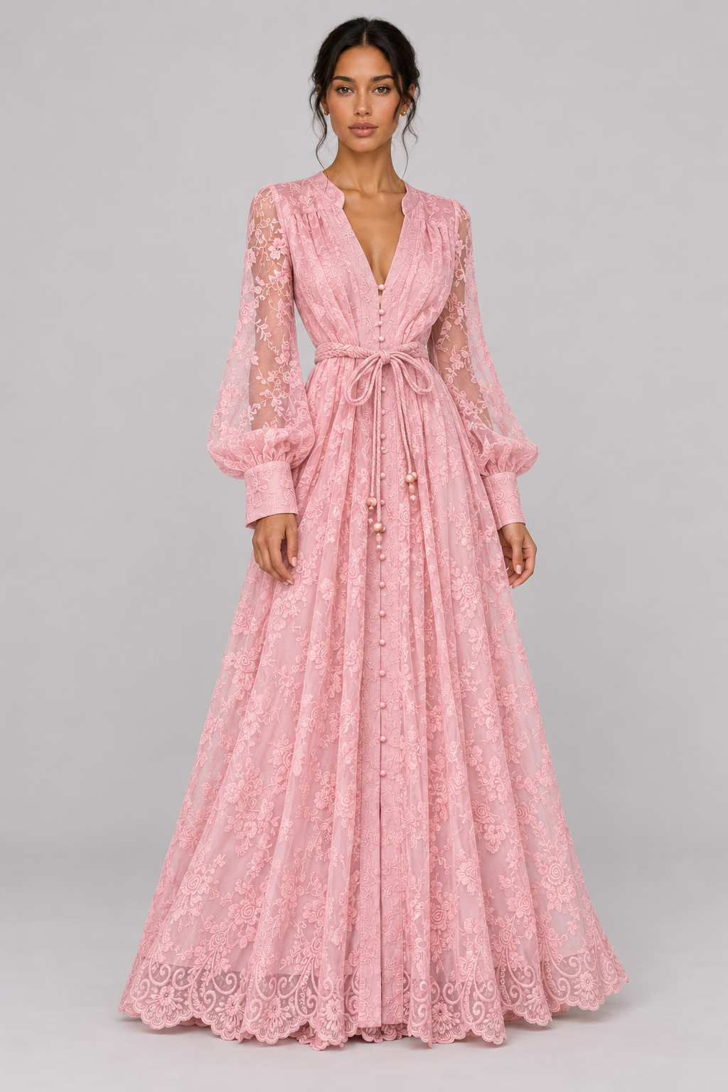Geneviève Lace-Embroidered V-Neck Maxi Dress — product image 2