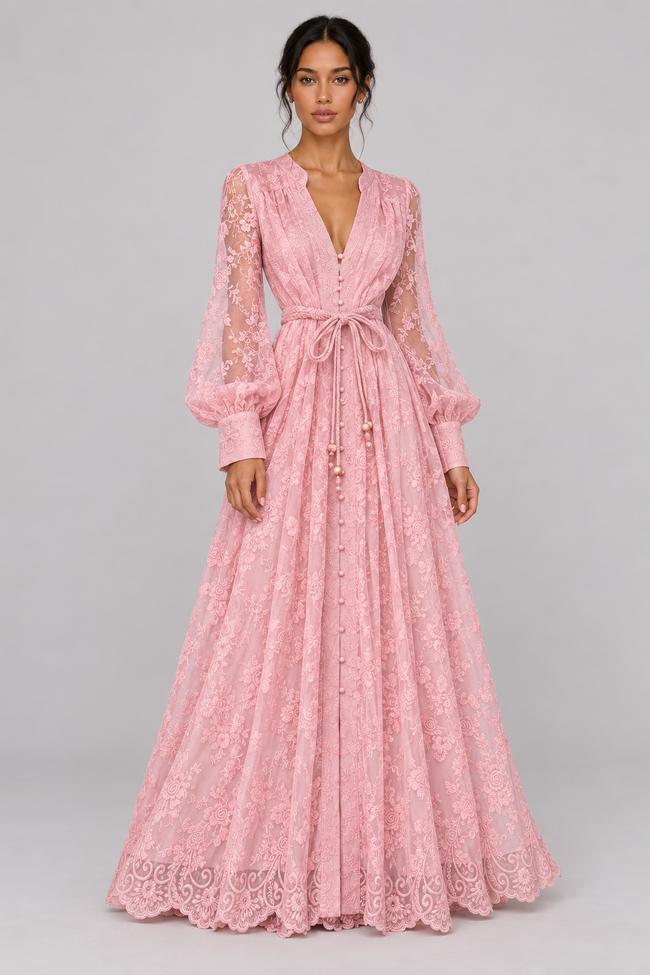Geneviève Lace-Embroidered V-Neck Maxi Dress — product image 2