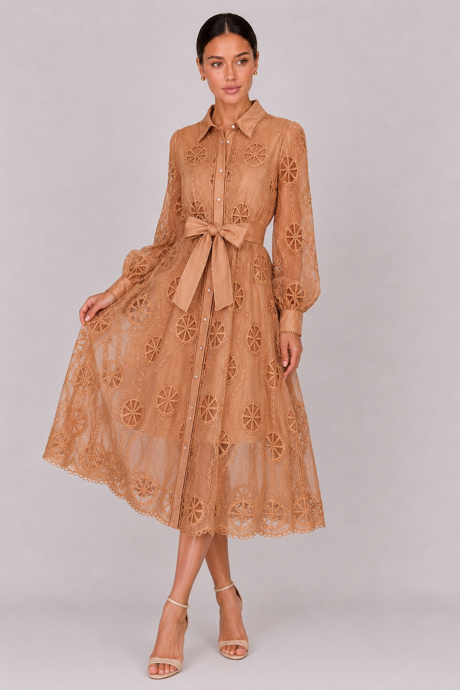 The Marielle: Embroidered Bubble Sleeve Dress — product image 12