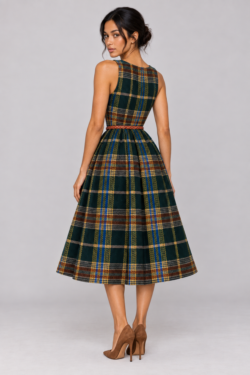 The Noémie: Belted Plaid A-Line Maxi — product image 8
