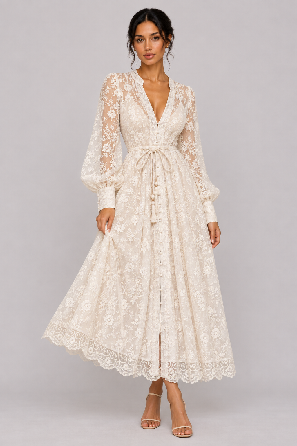 Geneviève Lace-Embroidered V-Neck Maxi Dress — product image 9