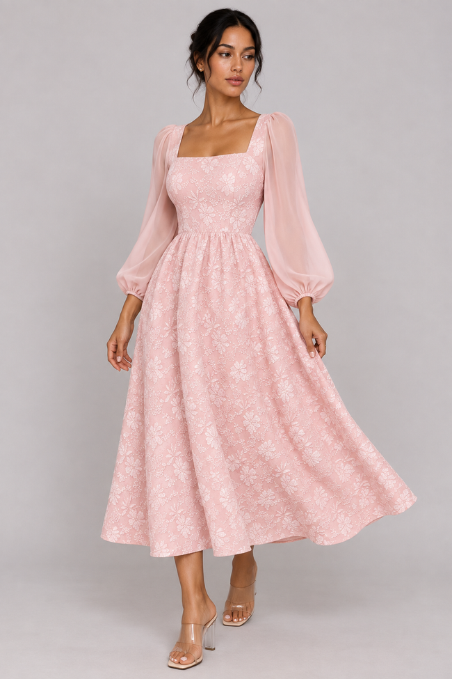 Céleste Jacquard Square-Neck Dress — product image 8