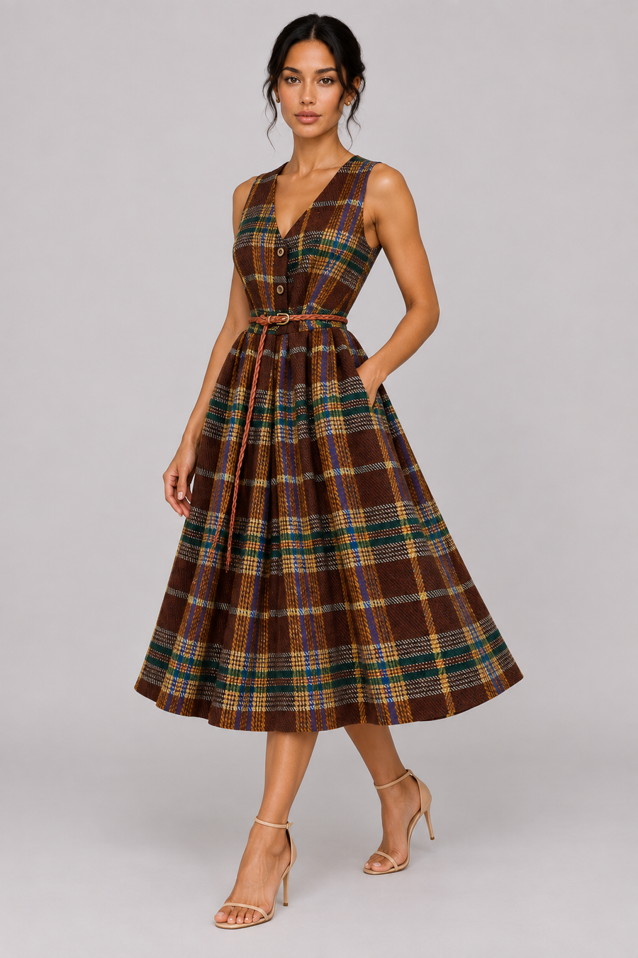 The Noémie: Belted Plaid A-Line Maxi — product image 3