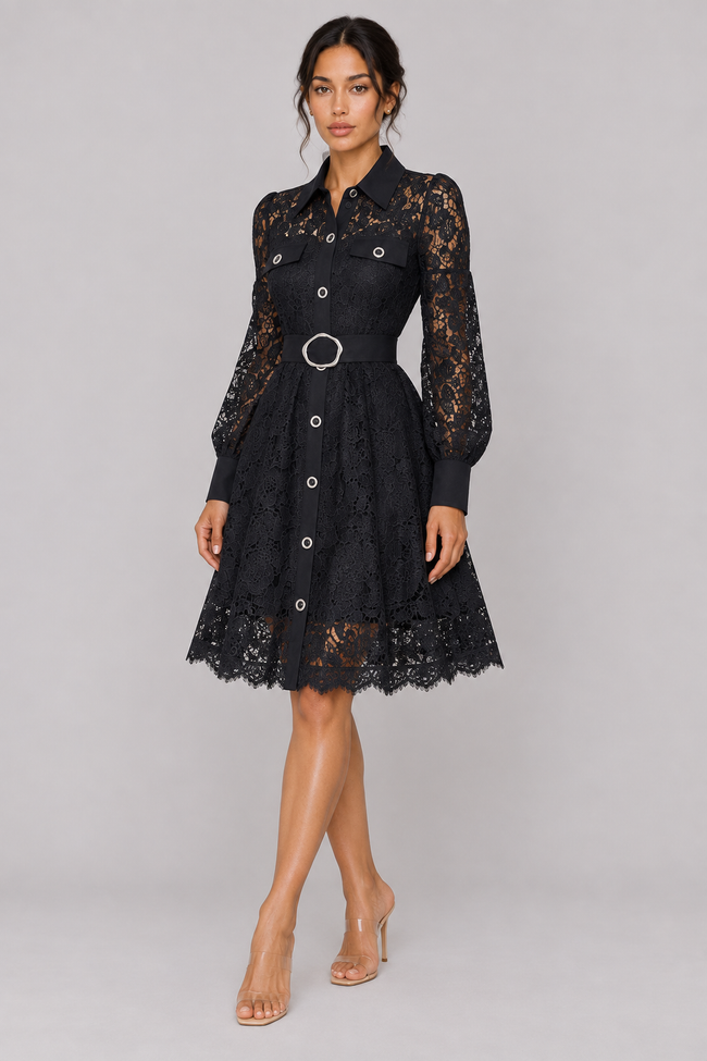 Lucienne Lantern-Sleeve Lace Midi Dress — product image 3