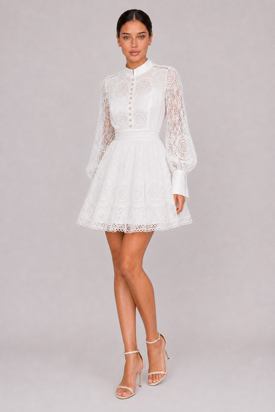 The Priscilla: White Hollow Lace Ruffle Dress — product image 2