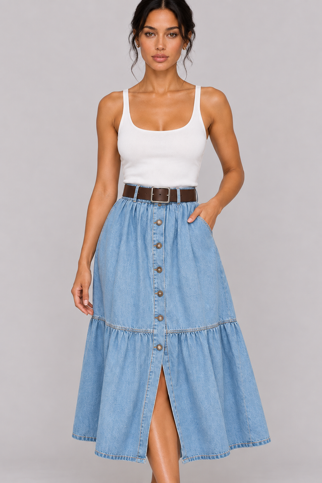 Noémie Denim Ruffle Maxi Skirt — product image 4