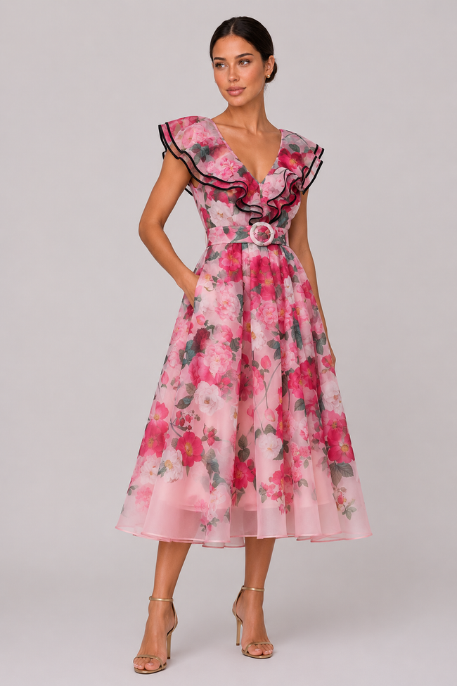 The Vivienne: Ruffled V-Neck Print Dress — product image 4