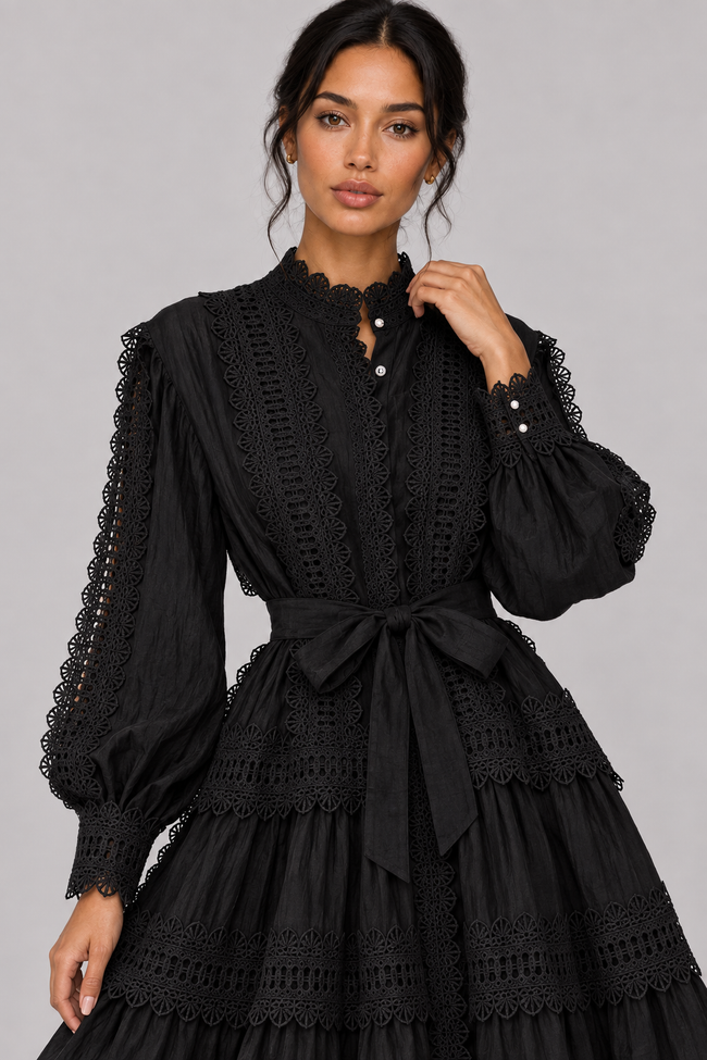 The Delphine: Embroidered Lace A-Line Midi — product image 2