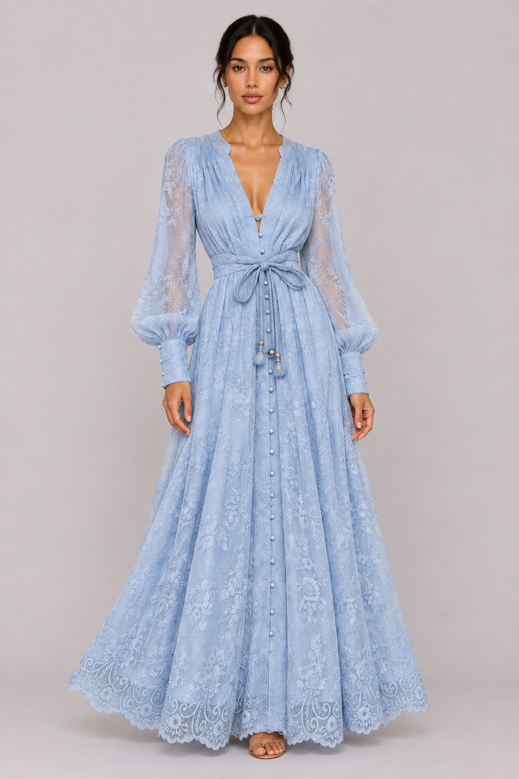 Geneviève Lace-Embroidered V-Neck Maxi Dress — product image 5