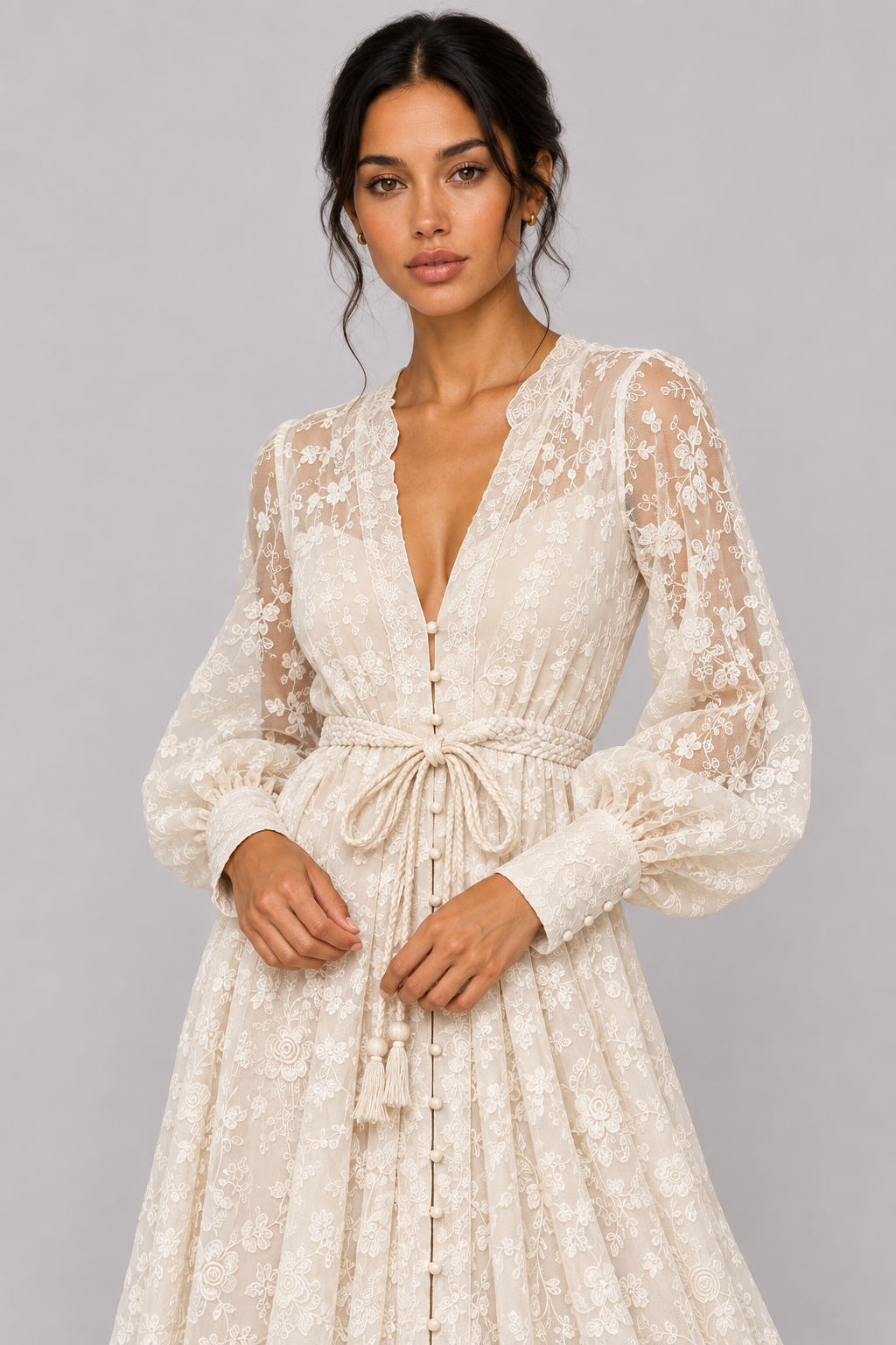 Geneviève Lace-Embroidered V-Neck Maxi Dress — product image 8