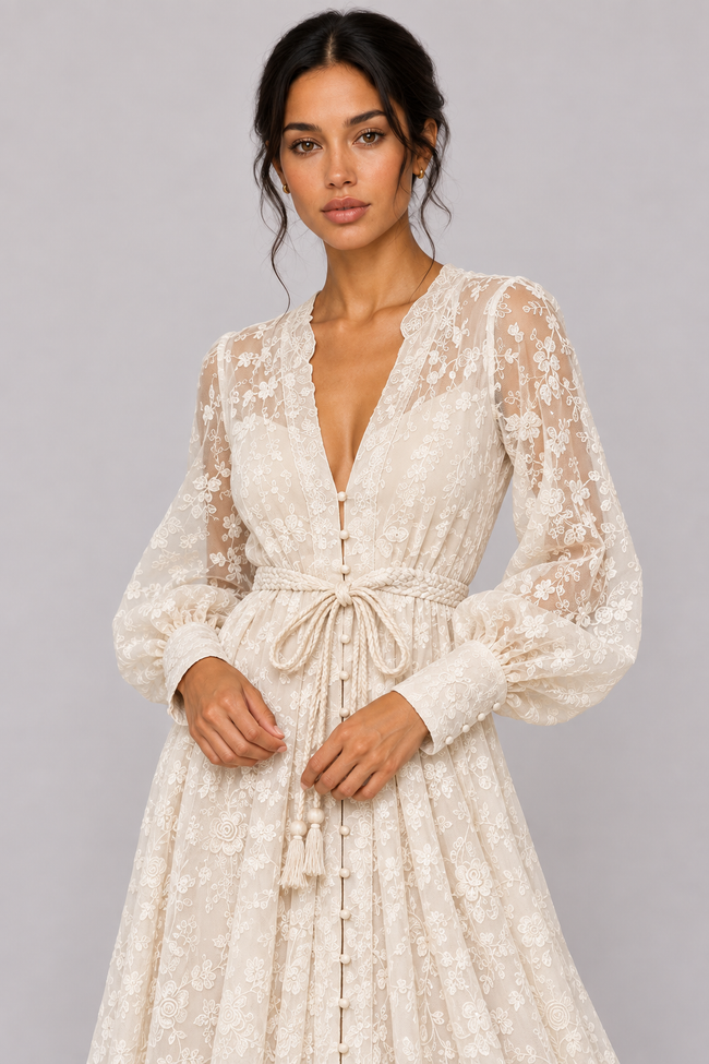 Geneviève Lace-Embroidered V-Neck Maxi Dress — product image 8