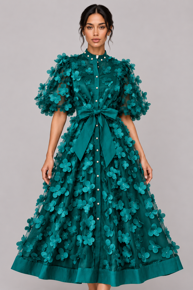 Fleur 3D Floral A-Line Midi Dress — product image 12