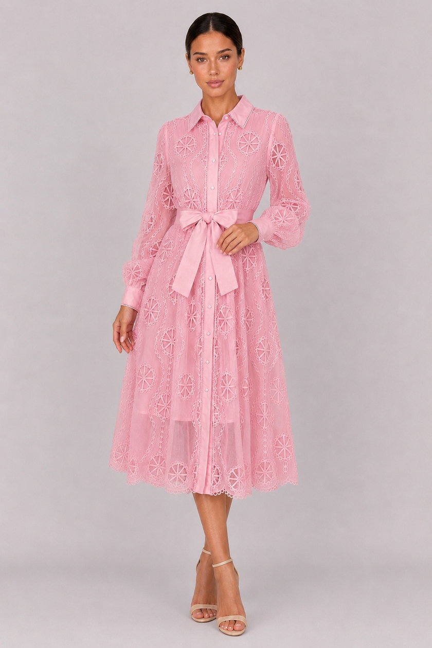 The Marielle: Embroidered Bubble Sleeve Dress — product image 14