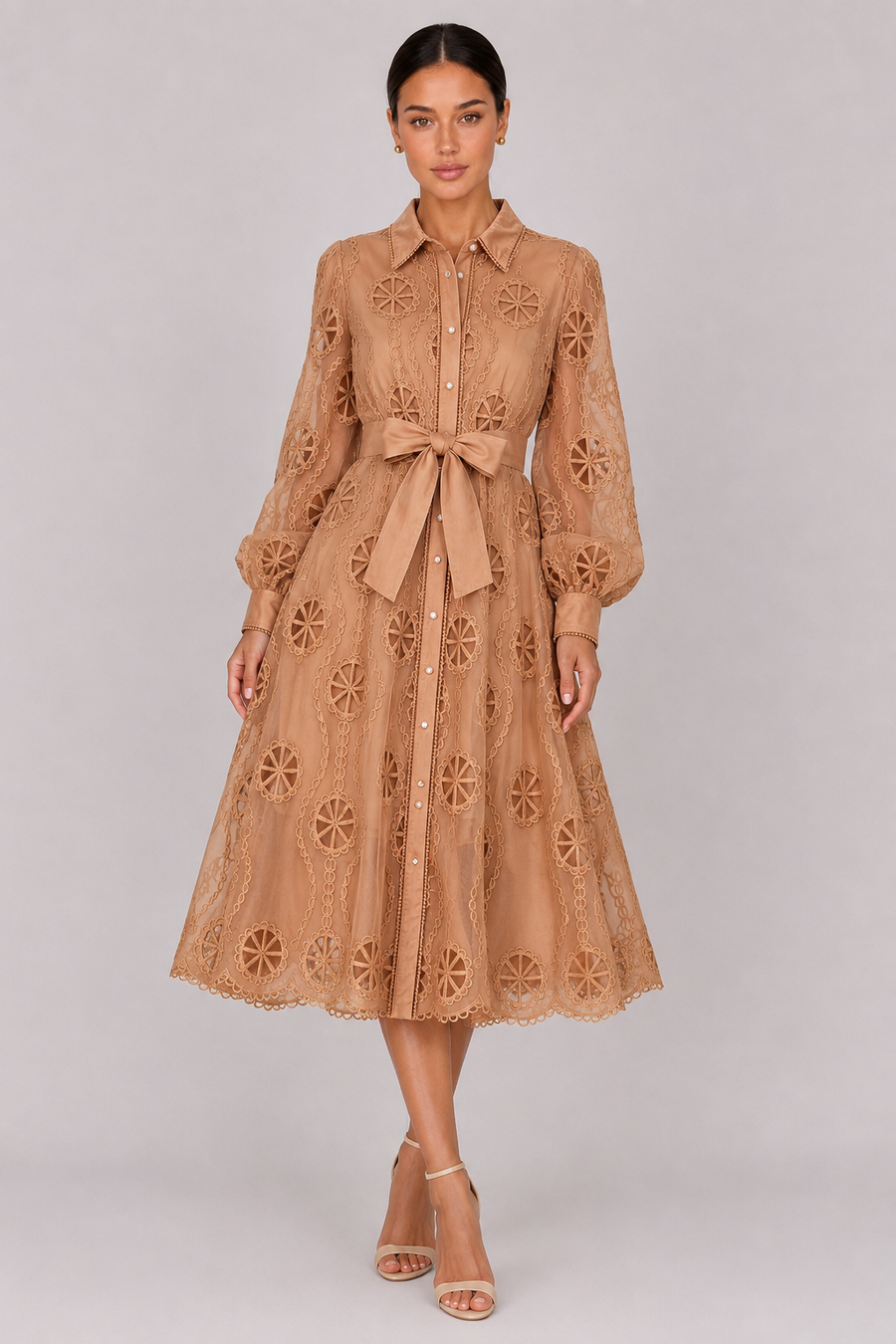 The Marielle: Embroidered Bubble Sleeve Dress — product image 11