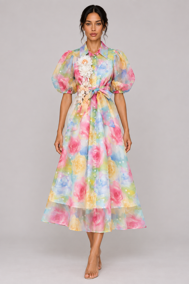 Celina Floral Lace-Up Midi Dress — product image 6