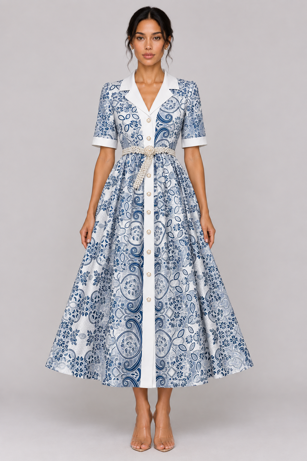 Odette Pearl-Belt Embroidered Midi Dress — product image 6