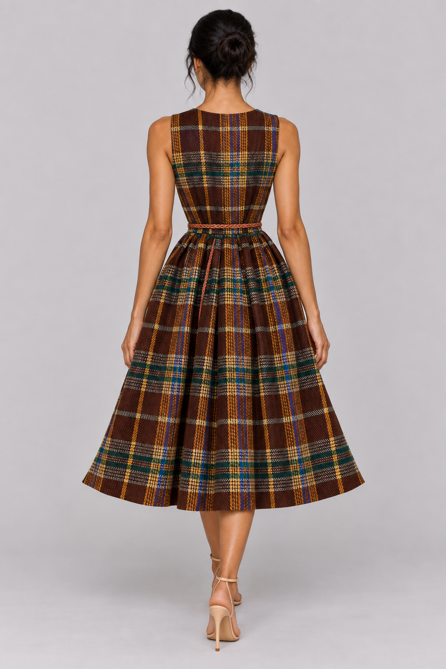 The Noémie: Belted Plaid A-Line Maxi — product image 4
