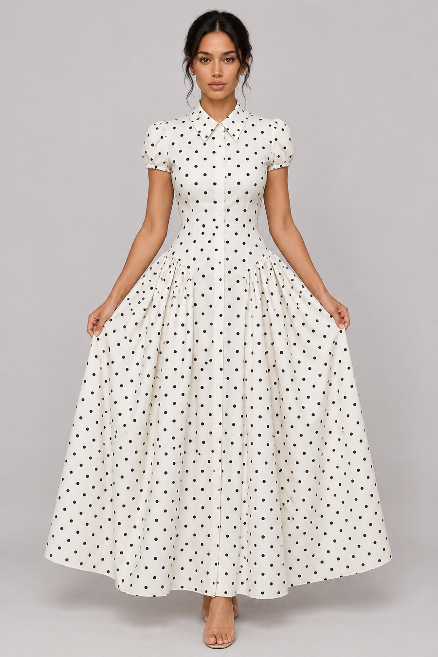 The Margot Polka-Dot Belted Maxi Dress
