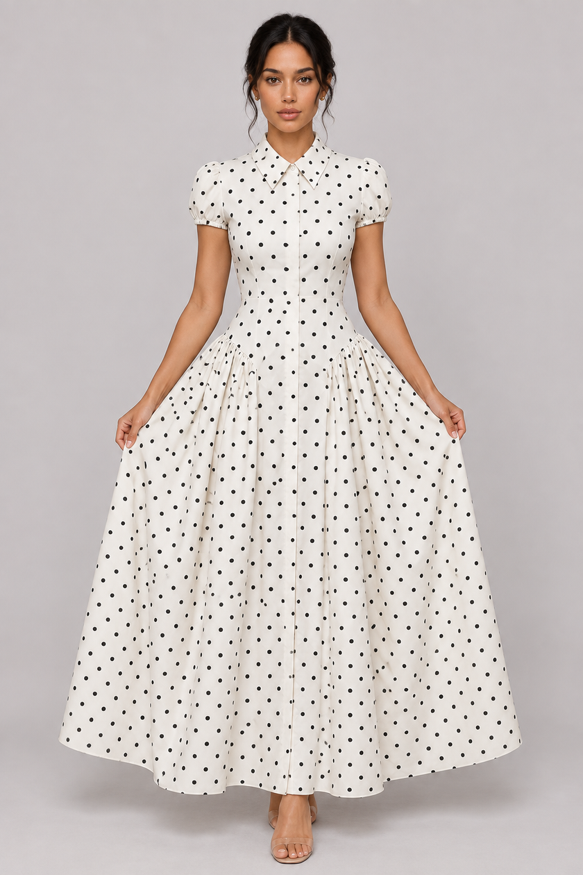 The Margot Polka-Dot Belted Maxi Dress