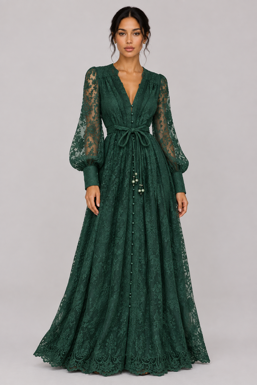 Geneviève Lace-Embroidered V-Neck Maxi Dress — product image 19